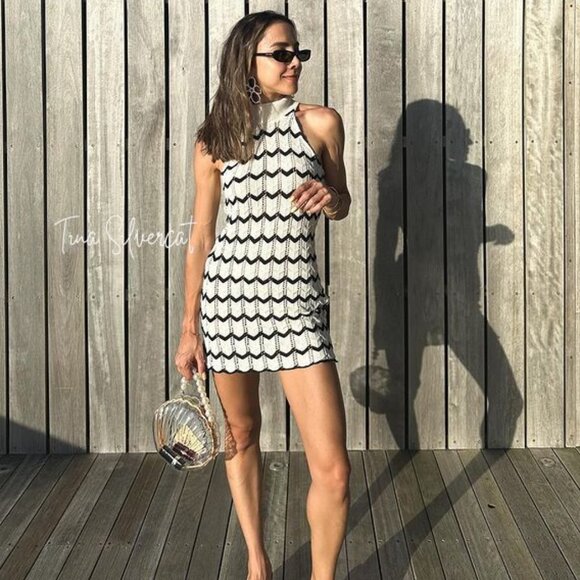 BLOGGER'S FAVE! Zara Striped Knit Mini Dress White Black NWT - Picture 14 of 16